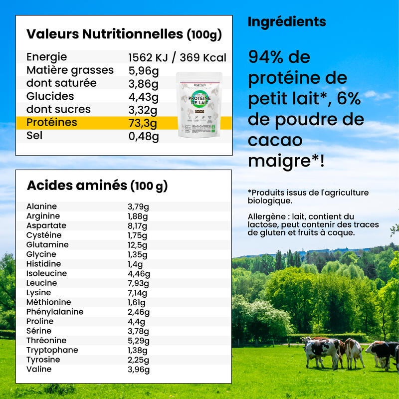 La véritable protéine de lait bio Cacao | 500g