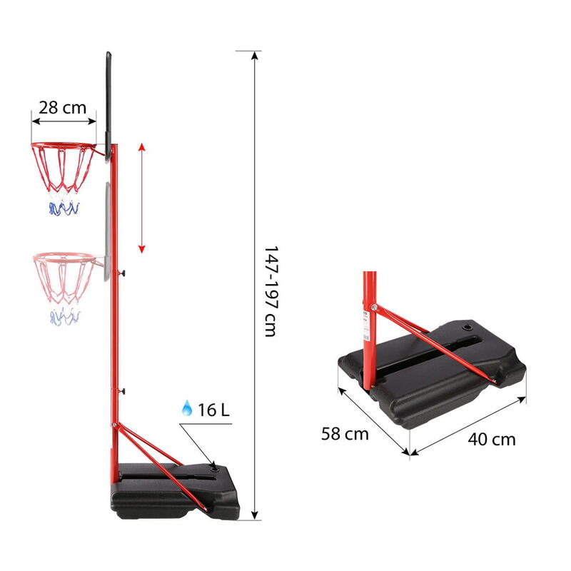 Coș de baschet reglabil pentru copii, 1,47–1,97 m, cu minge NILS ZDK881A