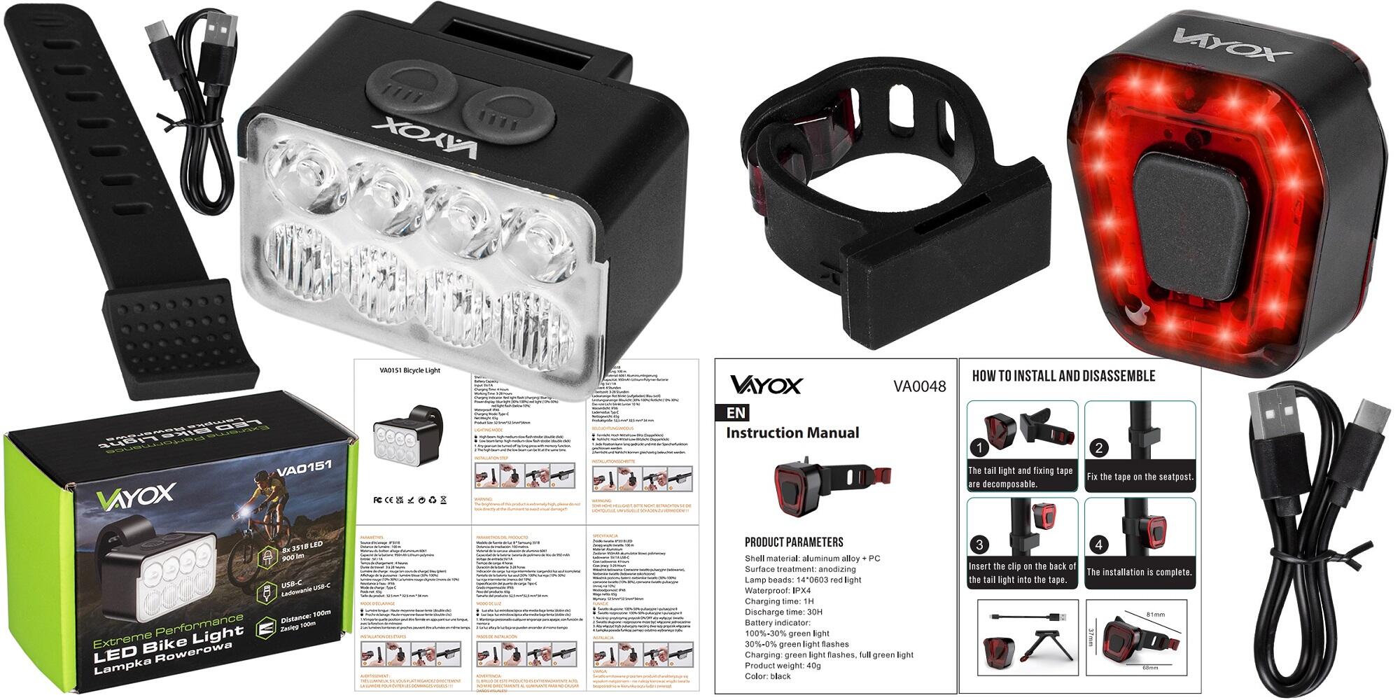 Conjunto de luzes para bicicleta VAYOX VA0151 + VA0048 dianteira e traseira LED 7/7
