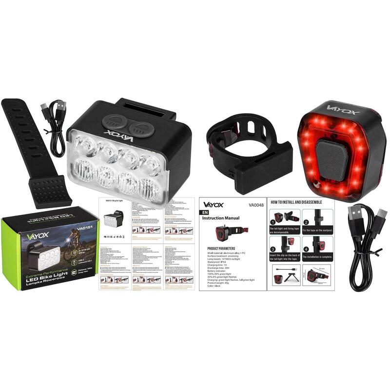 Conjunto de luzes para bicicleta VAYOX VA0151 + VA0048 dianteira e traseira LED