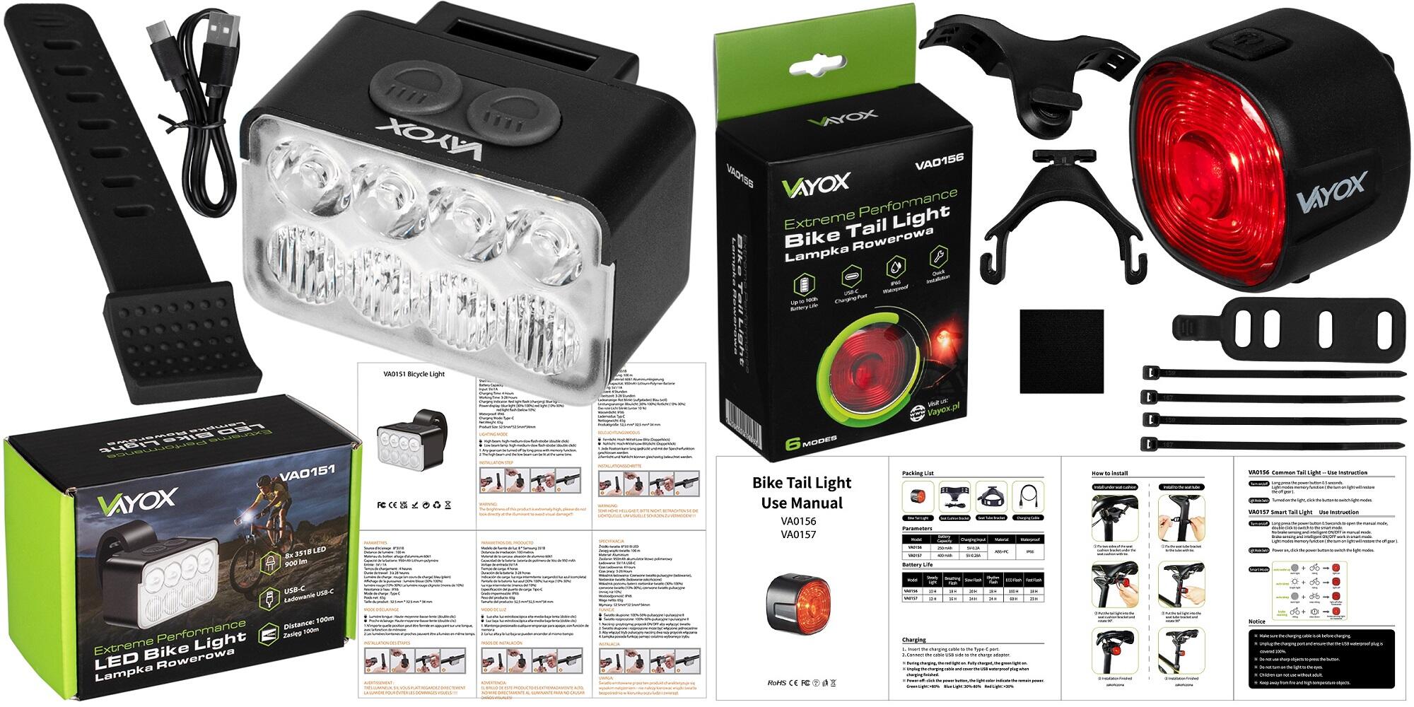 Conjunto de luzes para bicicleta VAYOX VA0151 + VA0156 dianteira e traseira 7/7