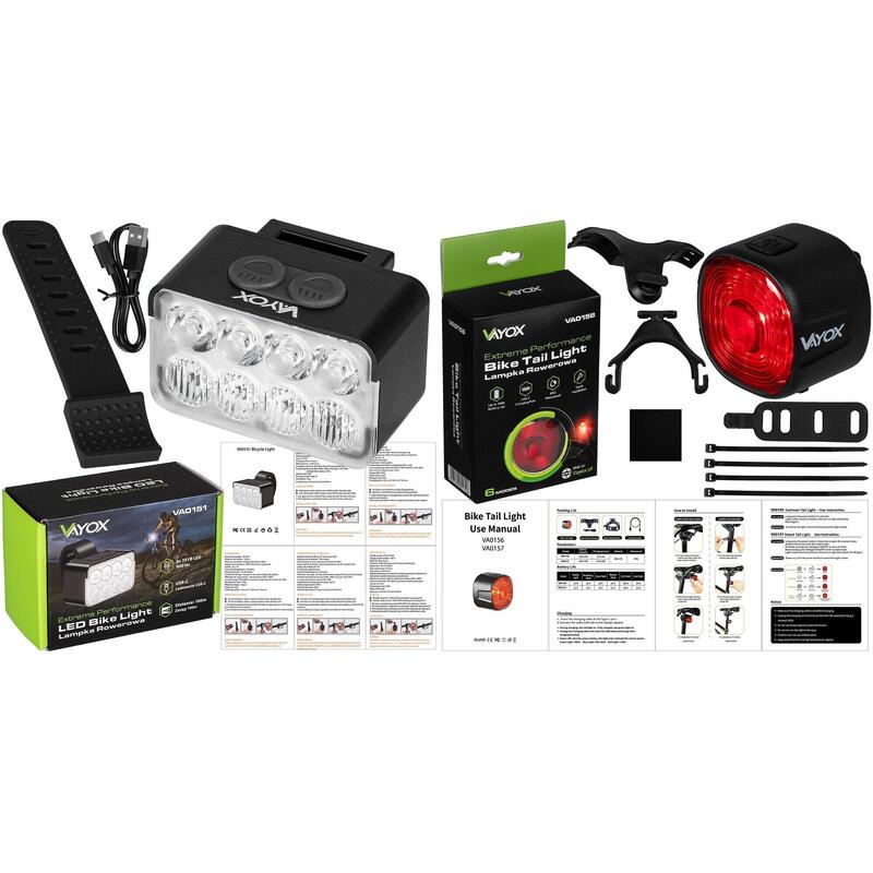 Set de lumini de bicicletă VAYOX VA0151 + VA0156 față și spate USB-C