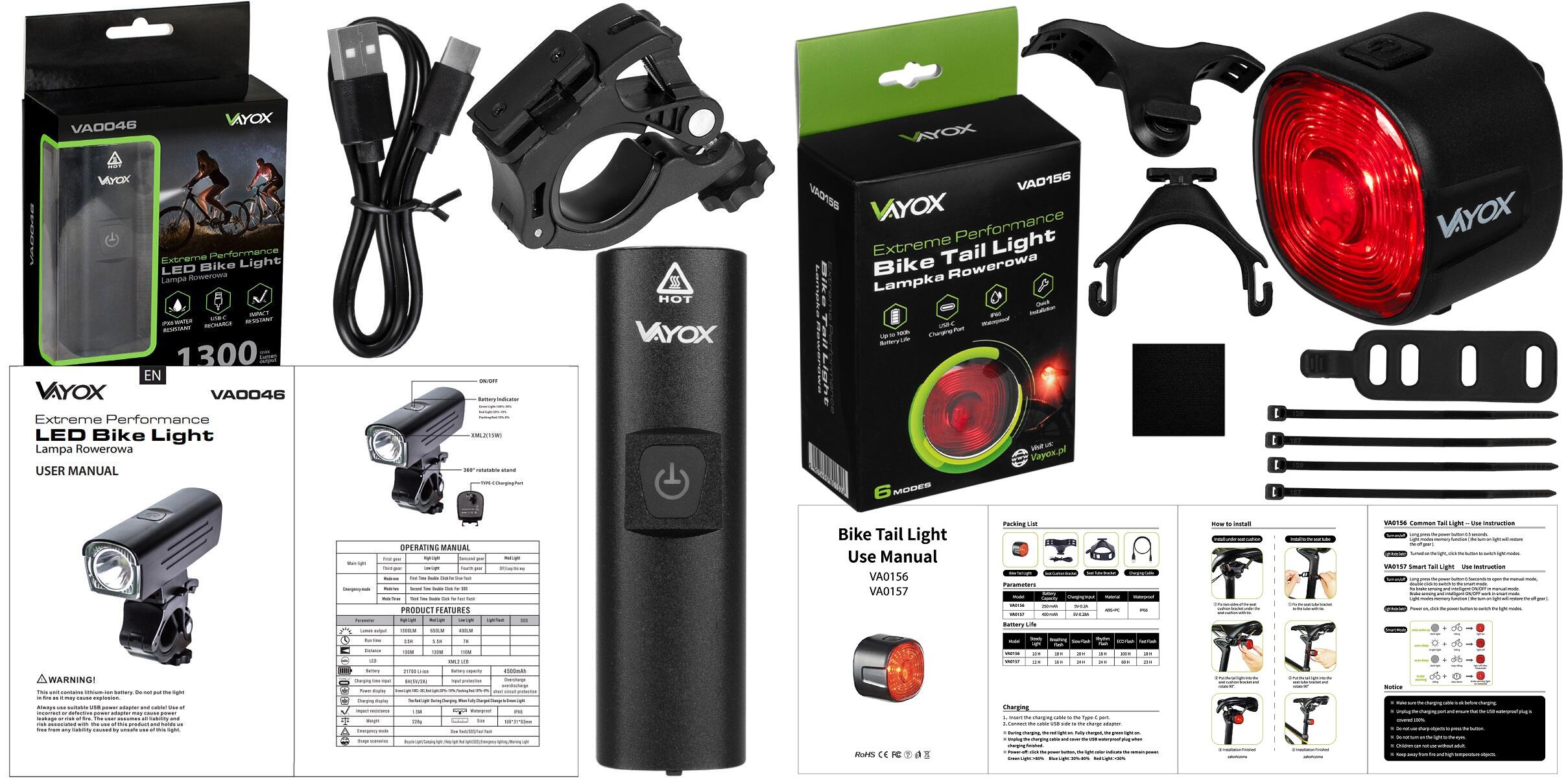 Set di luci per bici VAYOX VA0046 + VA0156 anteriore e posteriore LED 7/7
