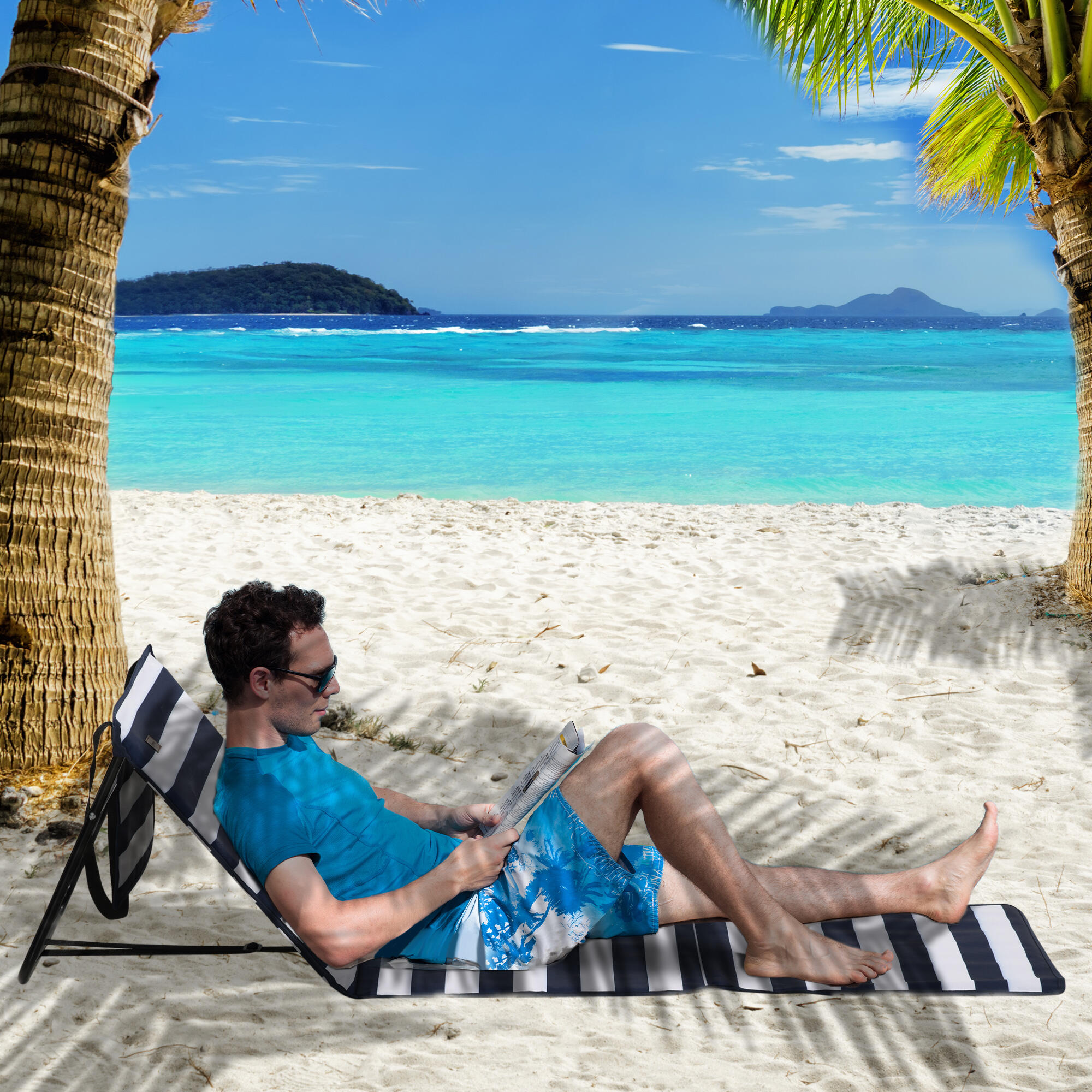 Esterillas de Playa Outsunny 142x51x40 cm Azul y Blanco 2/8