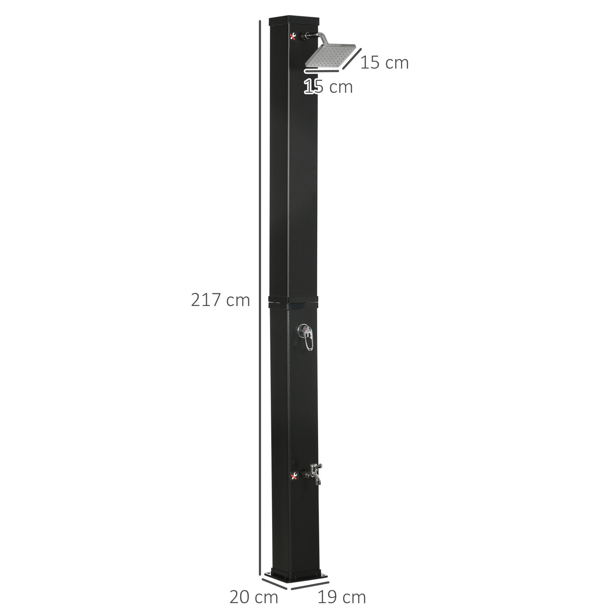 Ducha solar  40L con cabezal de ducha Outsunny 19x20x217cm negro 3/7