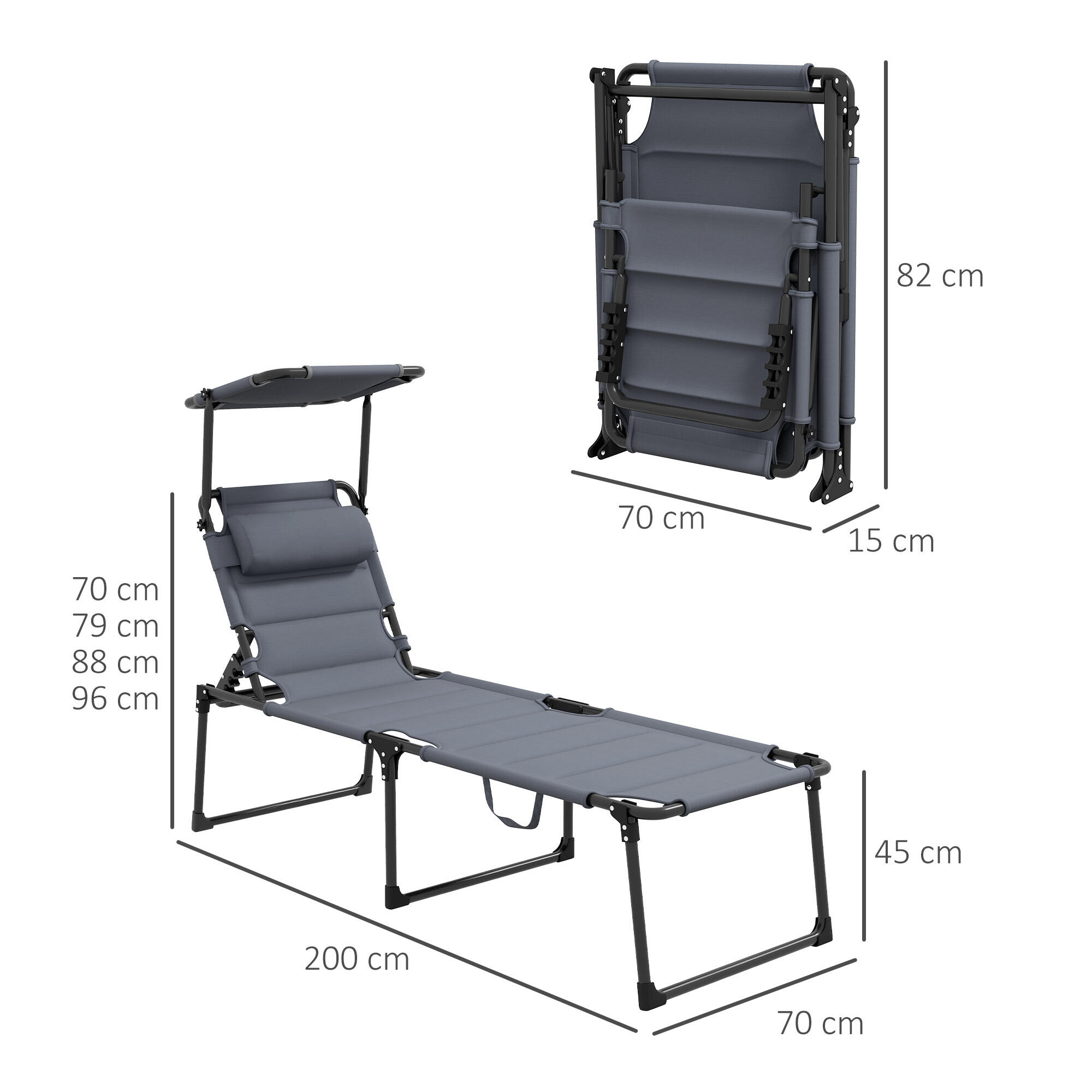 Espreguiçadeira de jardim cinza claro Outsunny 3/7