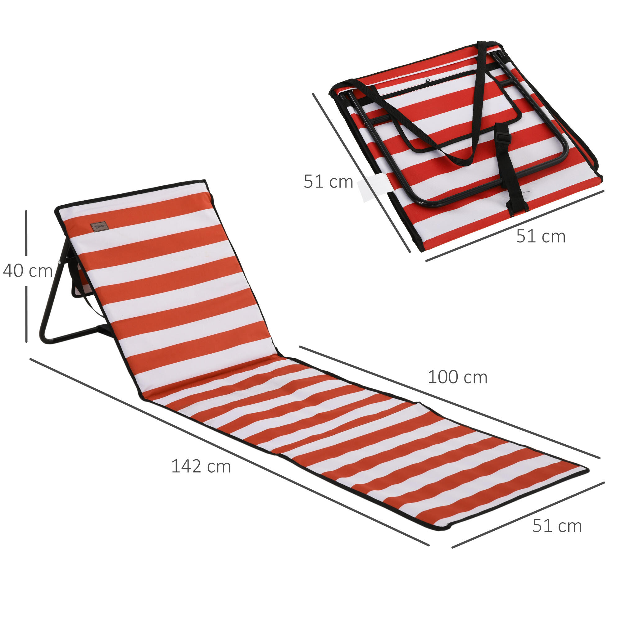 Esteiras de praia 142x51x40 cm preto, branco e vermelho Outsunny 3/7