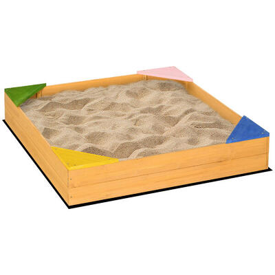 Outsunny Sabbiera per Bambini 4 Posti in Legno di Abete con Fodera Rimovibile
