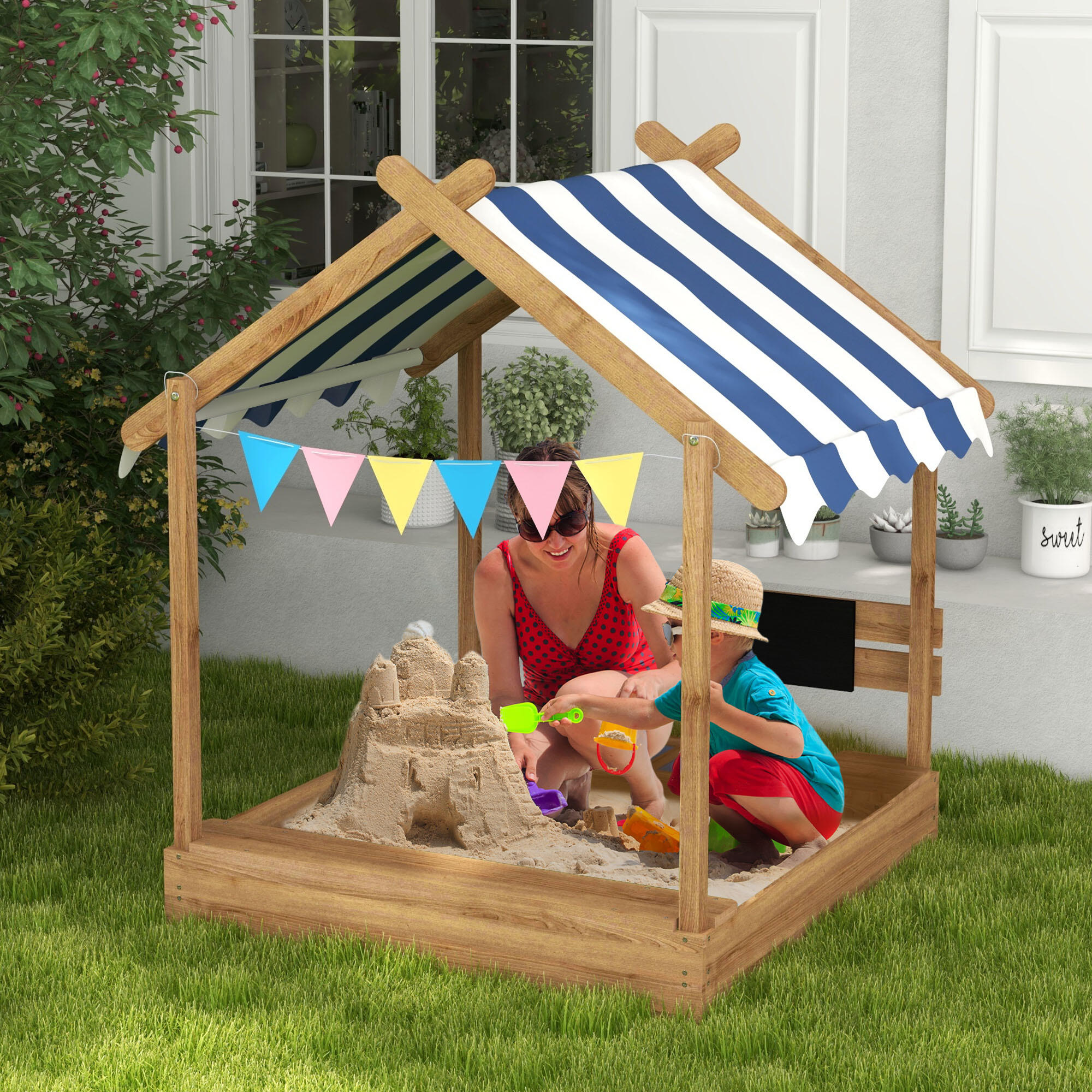 Arenero para Niños Outsunny 124x116x146 cm Marrón 2/7