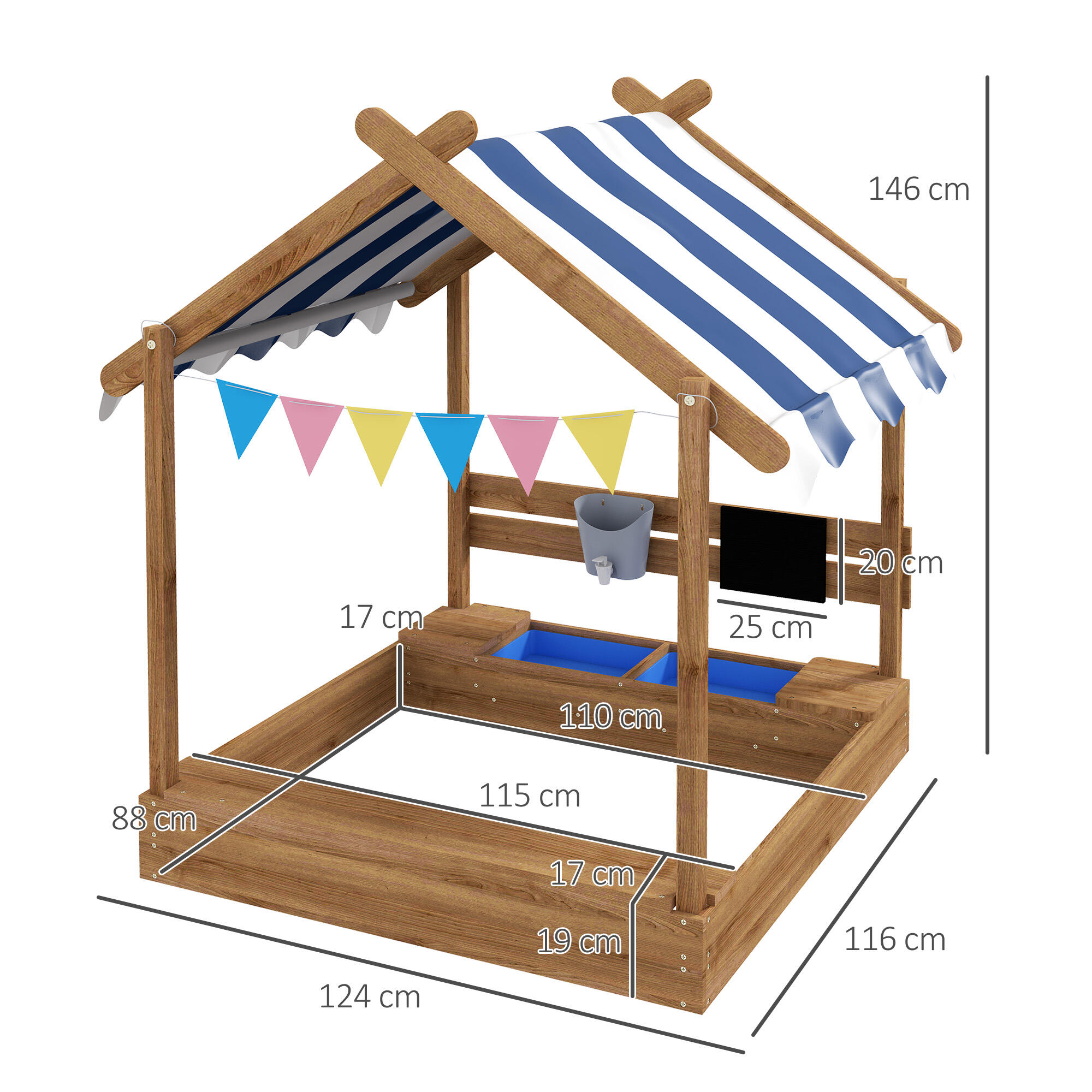 Arenero para Niños Outsunny 124x116x146 cm Marrón 3/7
