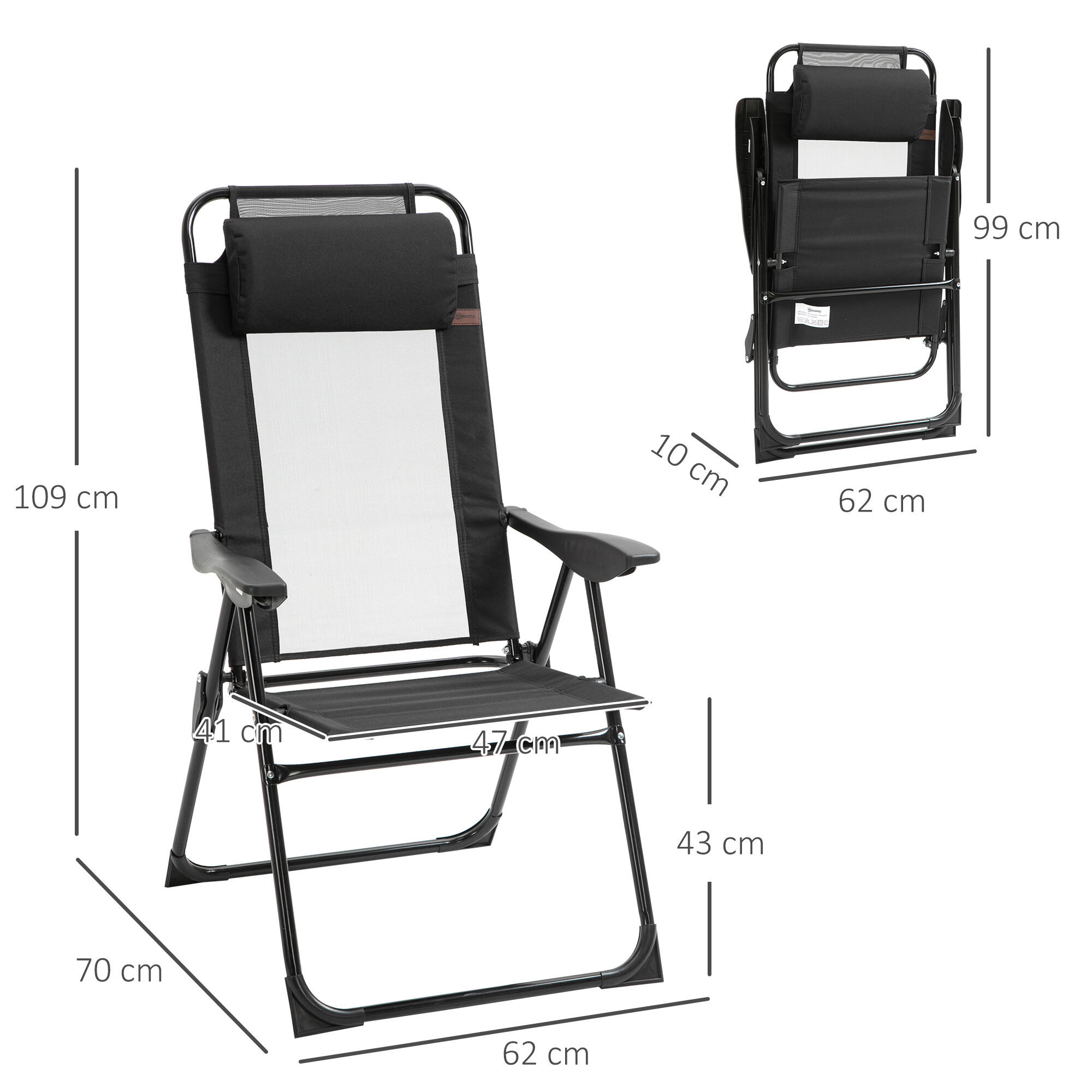 Sillas de Camping Outsunny 62x70x109 cm Negro 3/7