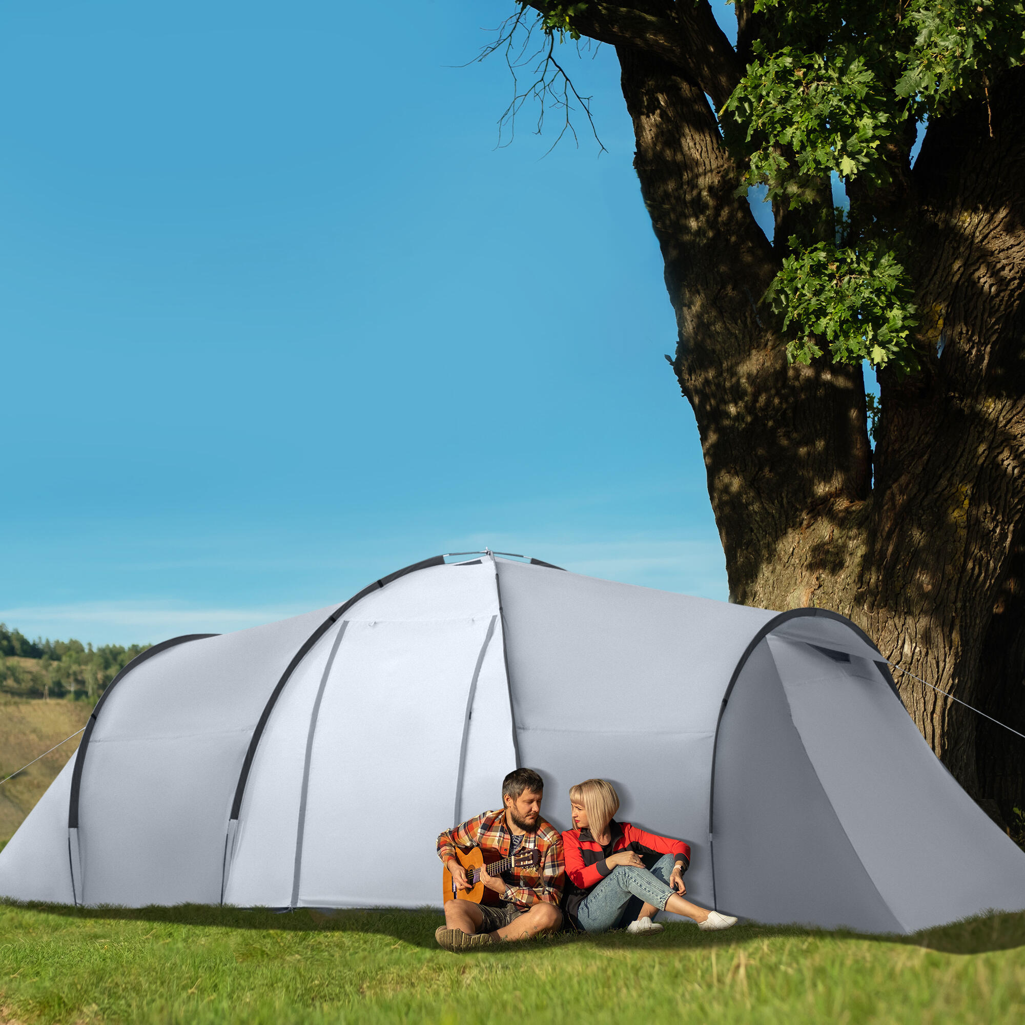 Outsunny Tenda da Campeggio 5 Posti, Impermeabile, 590x245x193cm, Grigio 2/3