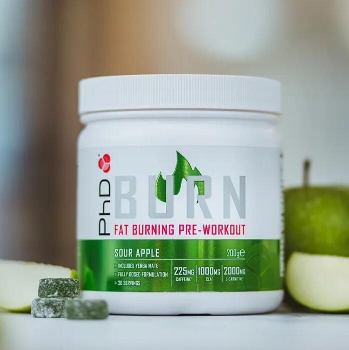 PhD Nutrition | Burn Pre Workout Powder | Sour Apple Flavour | 200g 2/3