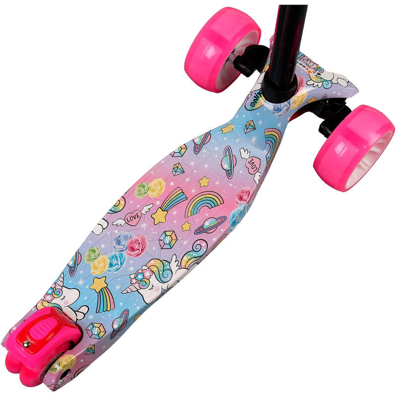 Trotineta Rider Sweet Dreams Unicorns, cu roti luminoase si late, Roz