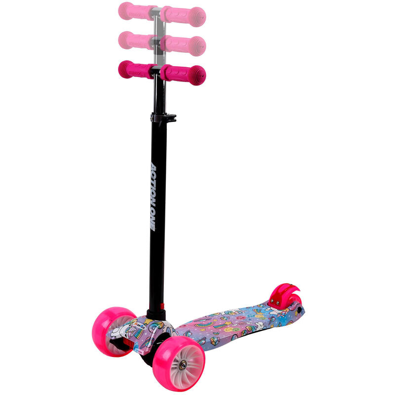 Trotineta Rider Sweet Dreams Unicorns, cu roti luminoase si late, Roz