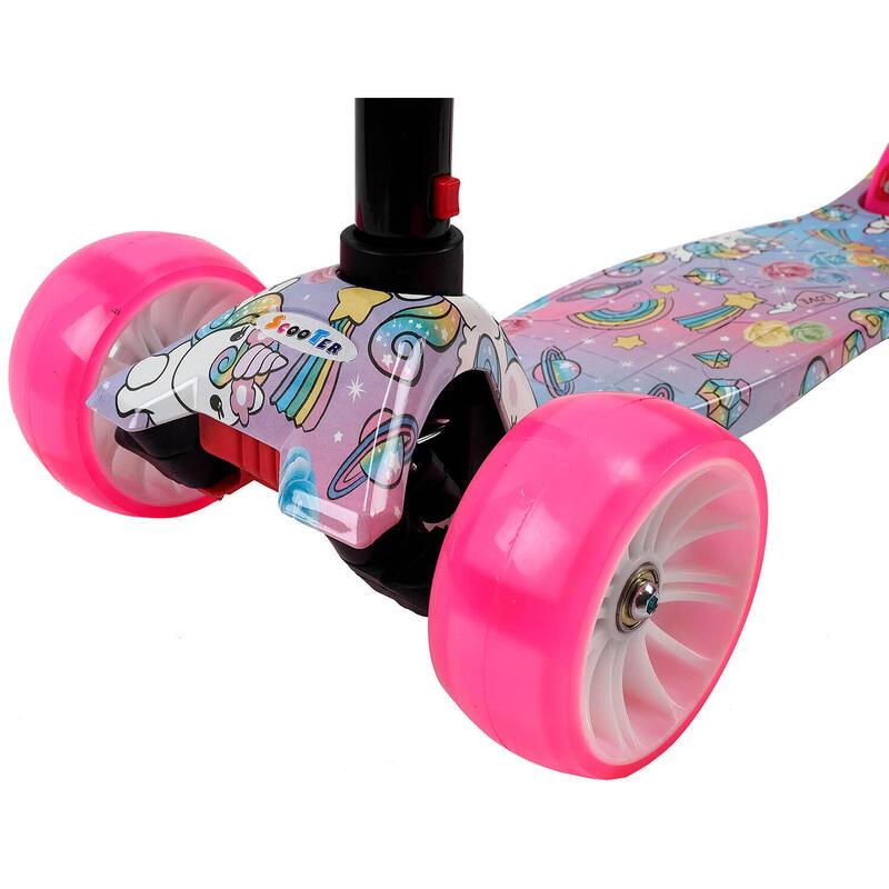 Trotineta Rider Sweet Dreams Unicorns, cu roti luminoase si late, Roz