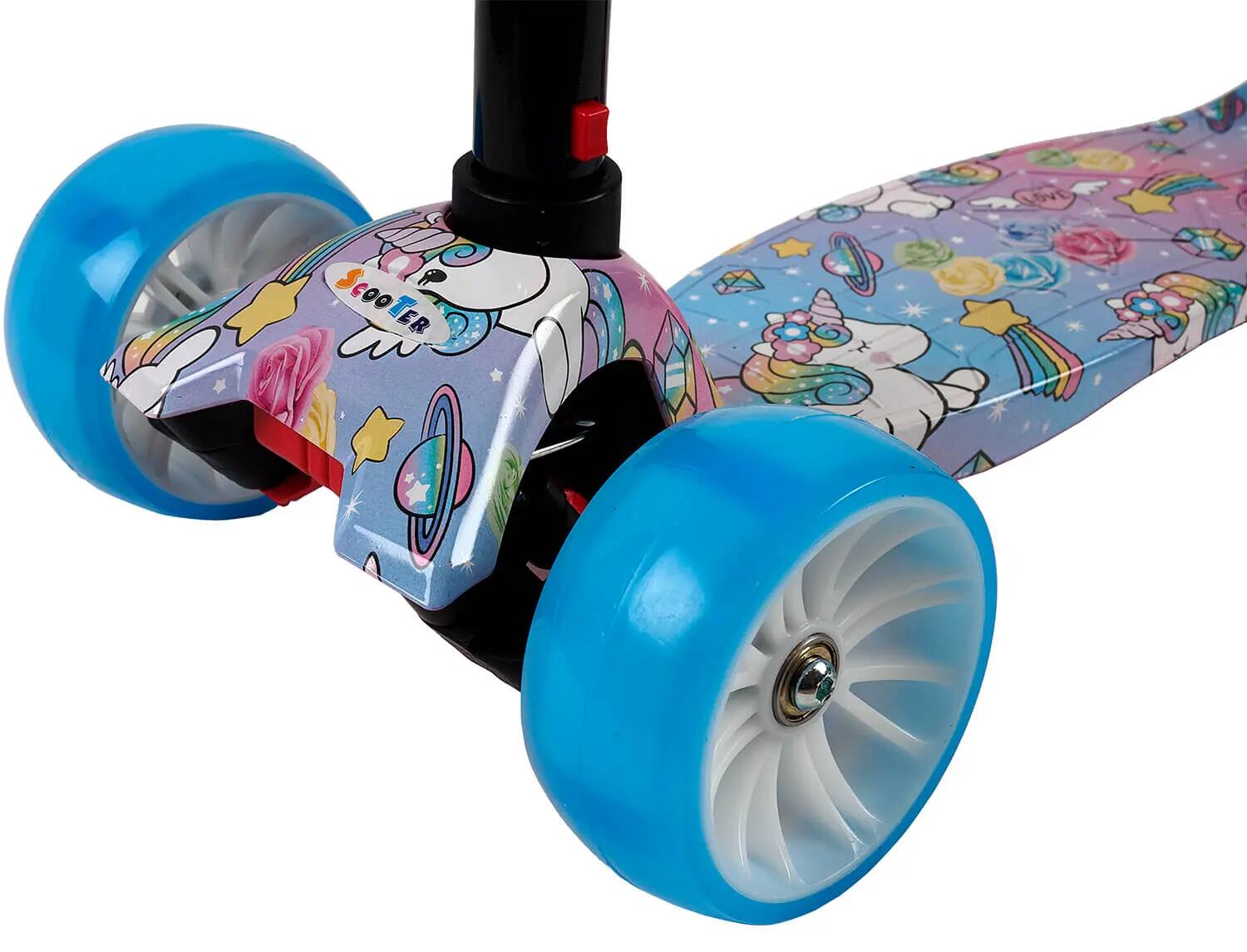 Trotineta Rider Sweet Dreams Unicorns, cu roti luminoase si late, Blue 6/7