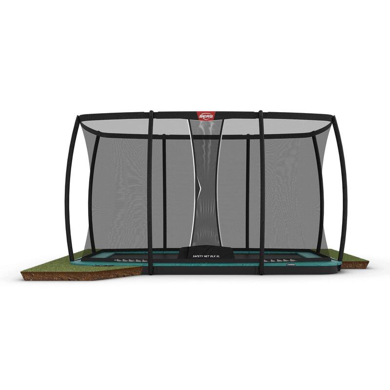 BERG Ultim Champion Trampoline FlatGround 410 Vert + Filet de Sécurité DLX XL