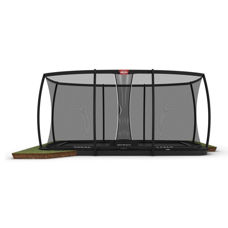 BERG Ultim Champion Trampoline FlatGround 500 Negro + Red de Seguridad DLX XL