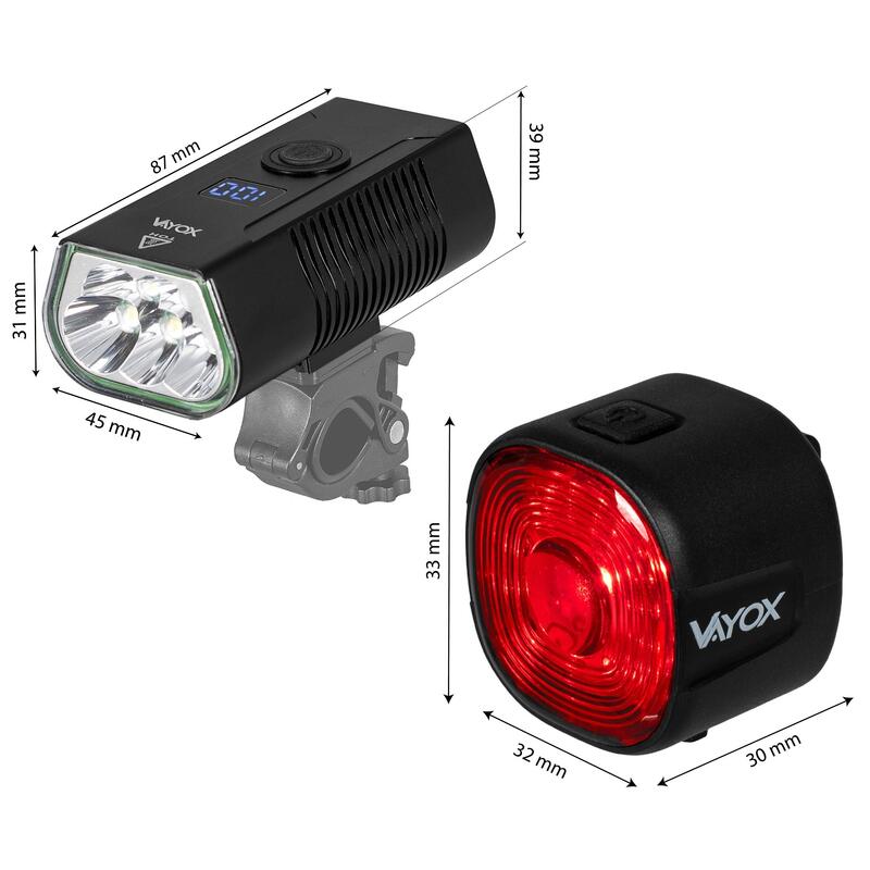 Set de lumini de bicicletă VAYOX VA0073 + VA0156 față și spate POWERBANK