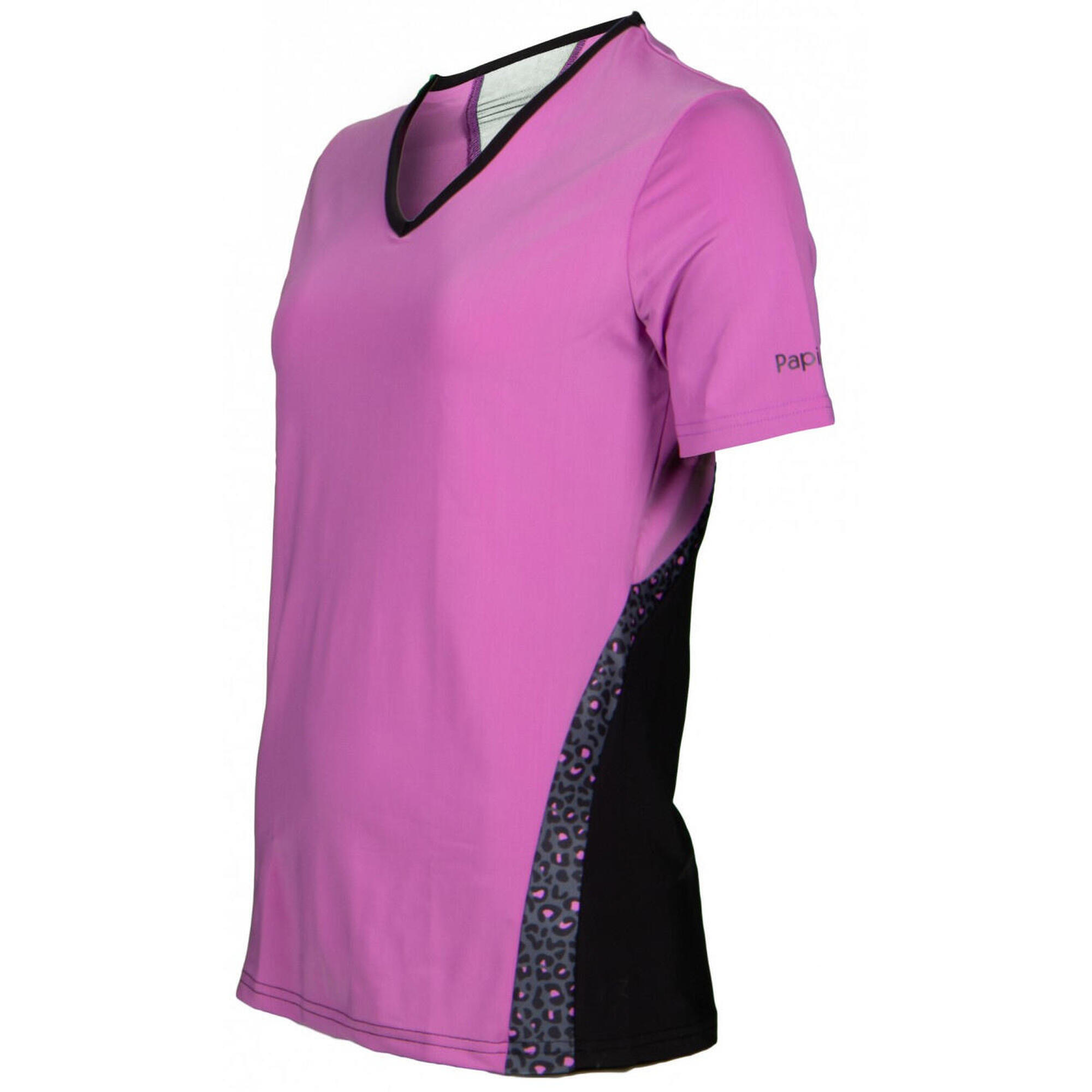 Papillon sportshirt dames polyester/elastaan roze/zwart