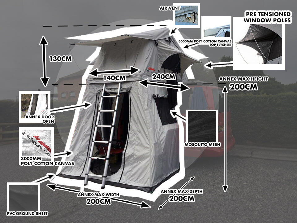 Ventura Deluxe 1.4 Tente De Toit Avec Annexe – 5 Places – Camping 4x4 – Neuve Grise