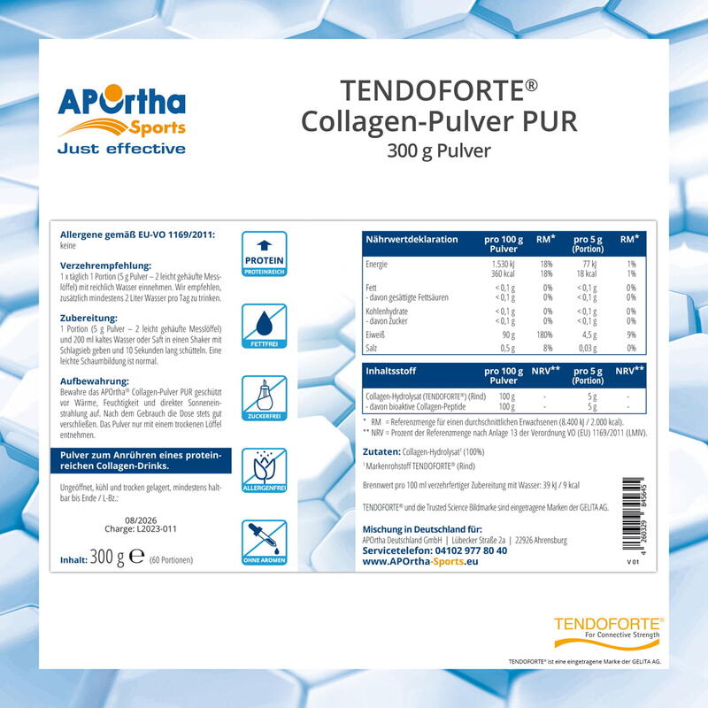 APOrtha Sports TENDOFORTE® B (Rind) Collagen-Pulver PUR - 300 g