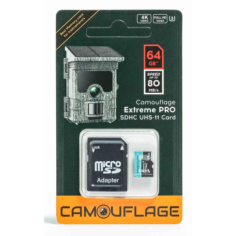 CARTE MICRO SD POUR CAMÉRA DE CHASSE - PIÈGE PHOTO - CAMOUFLAGE - 64 Gb