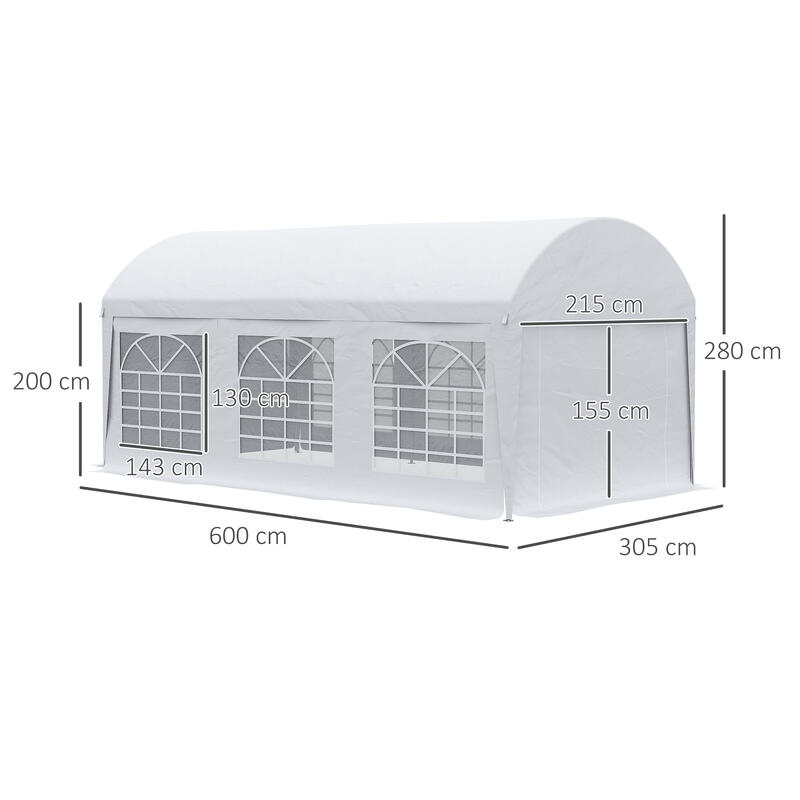 Carpa para eventos deportivos 6 ventanas Outsunny 600x305x280 cm blanco