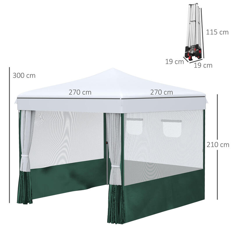 Tenda dobrável 270x270x300 cm branco e verde Outsunny