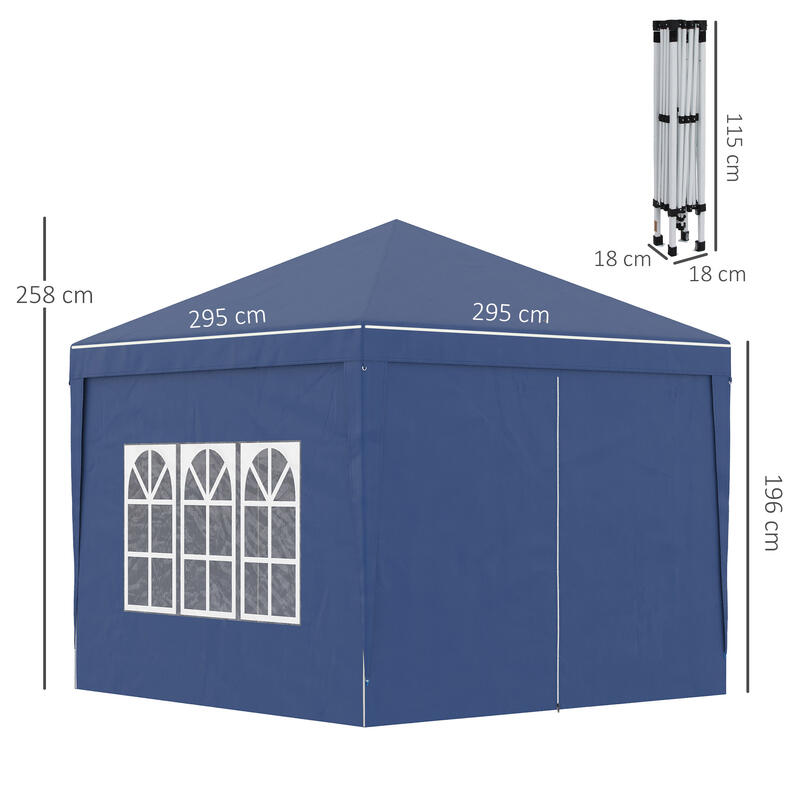 Tenda de exterior 295x295x195-258 cm azul Outsunny