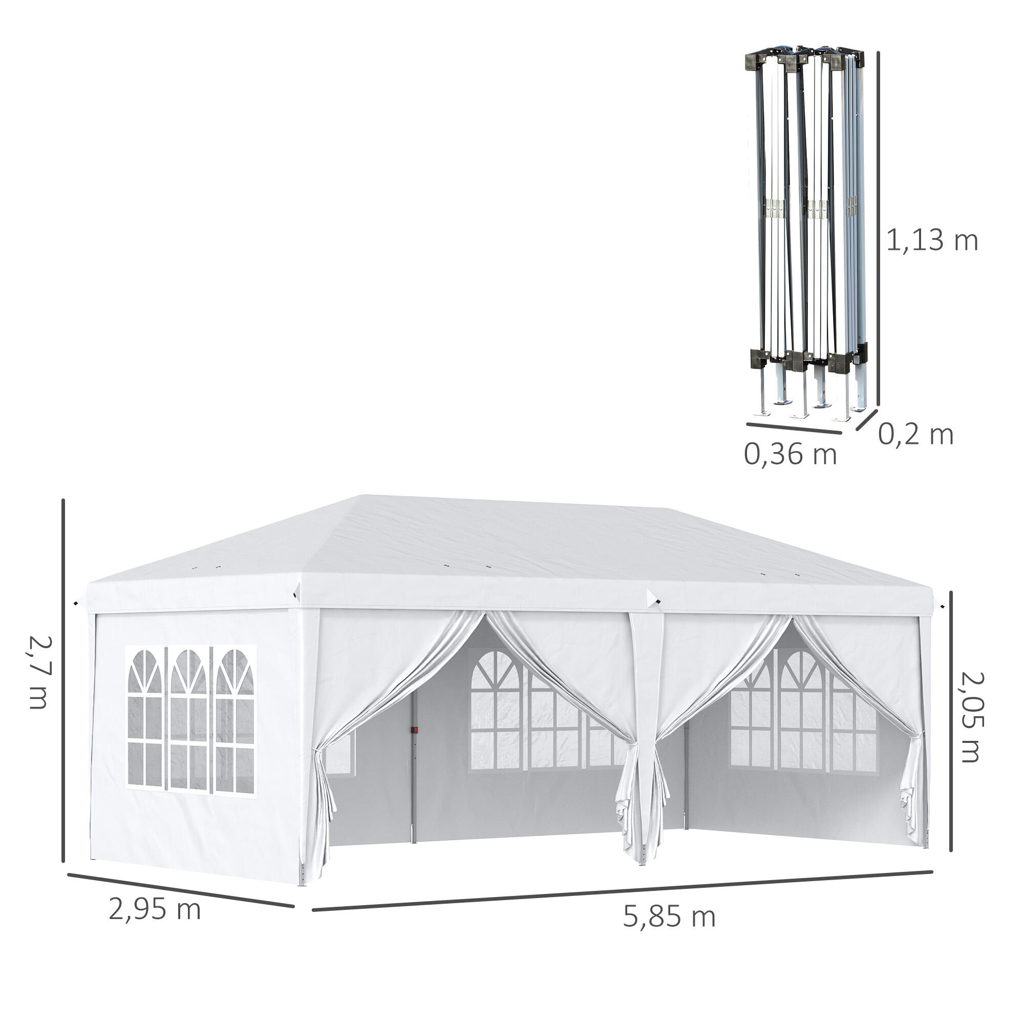 Tenda para festas Outsunny 585x295x270 cm branco 3/7