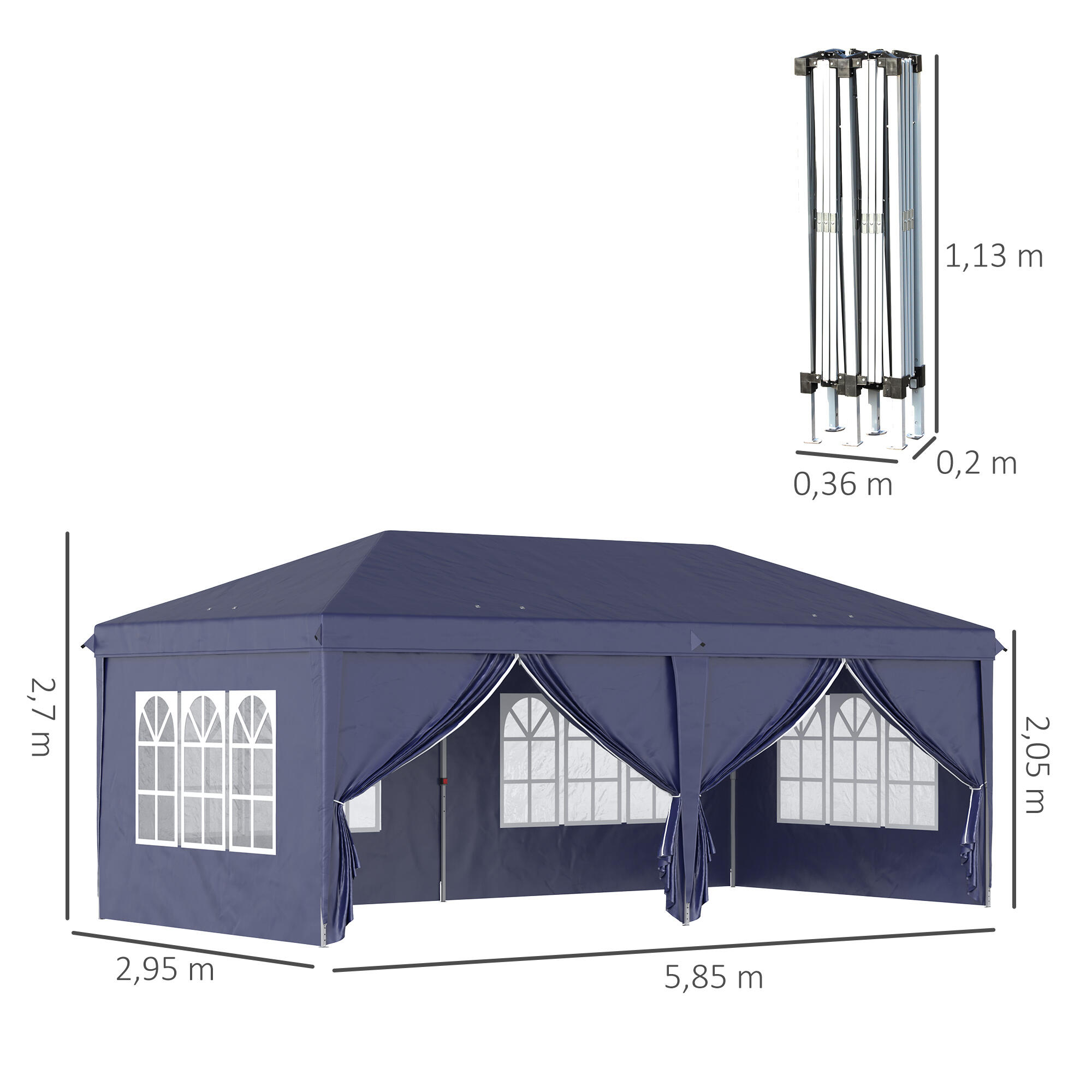 Tenda para festas Outsunny 585x295x270 cm azul 3/7
