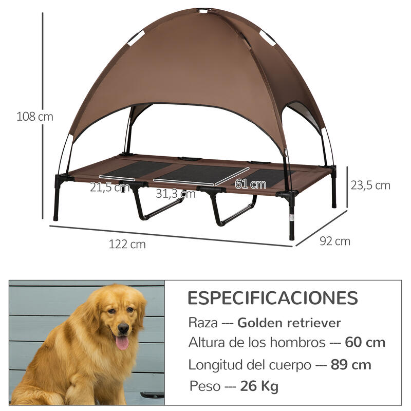 Cama para mascotas Pawhut café 122x92x108 cm tela oxford 600d