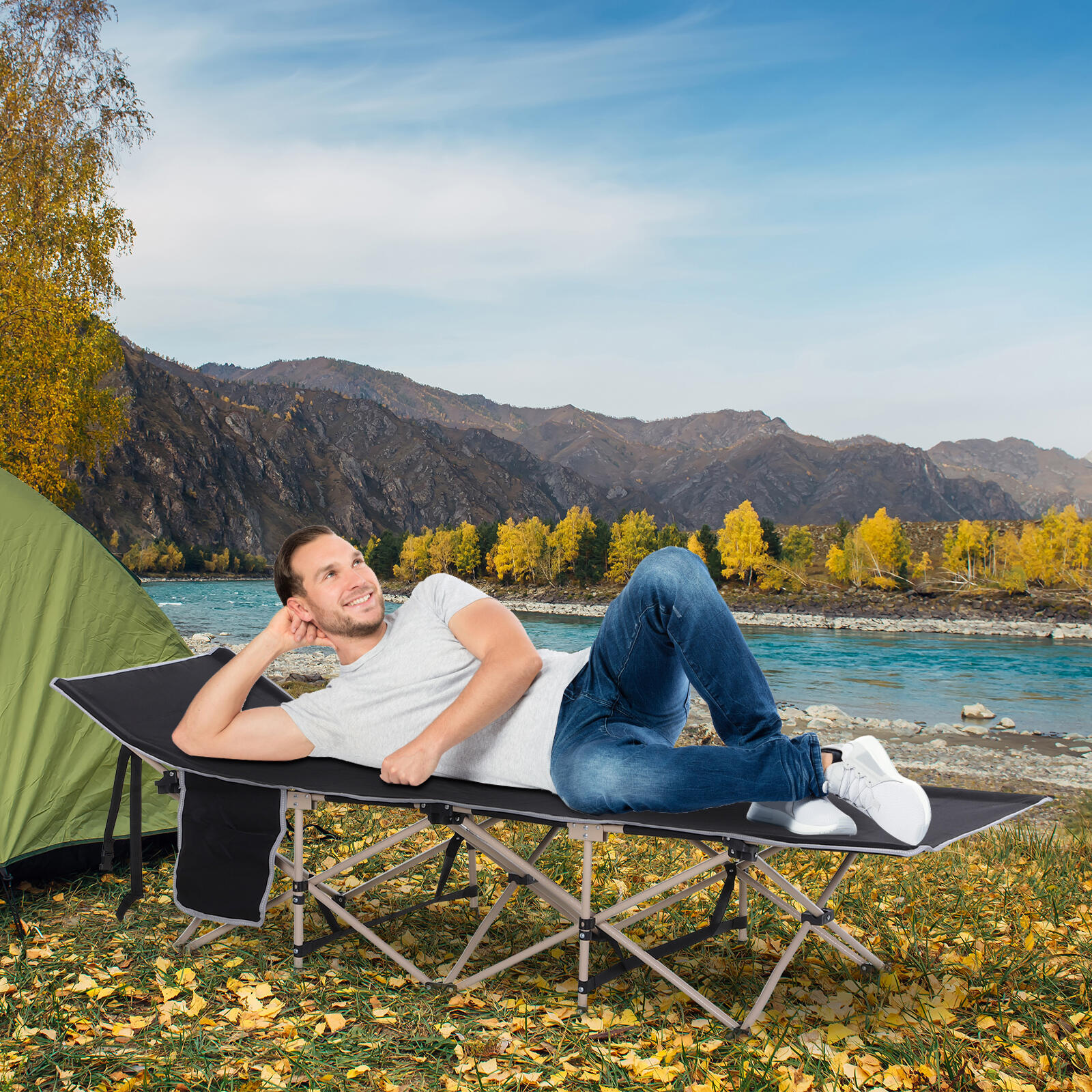 Lit de camp - Camping - Unisexe - Pliable, résistant aux intempéries - Noir 3/6