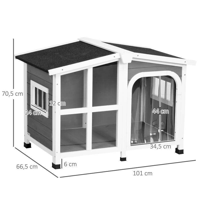 Caseta para perros de madera PawHut 101x66,5x70,5 cm gris oscuro