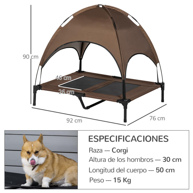 Cama para mascotas Pawhut café 92x76x90 cm tela oxford 600d