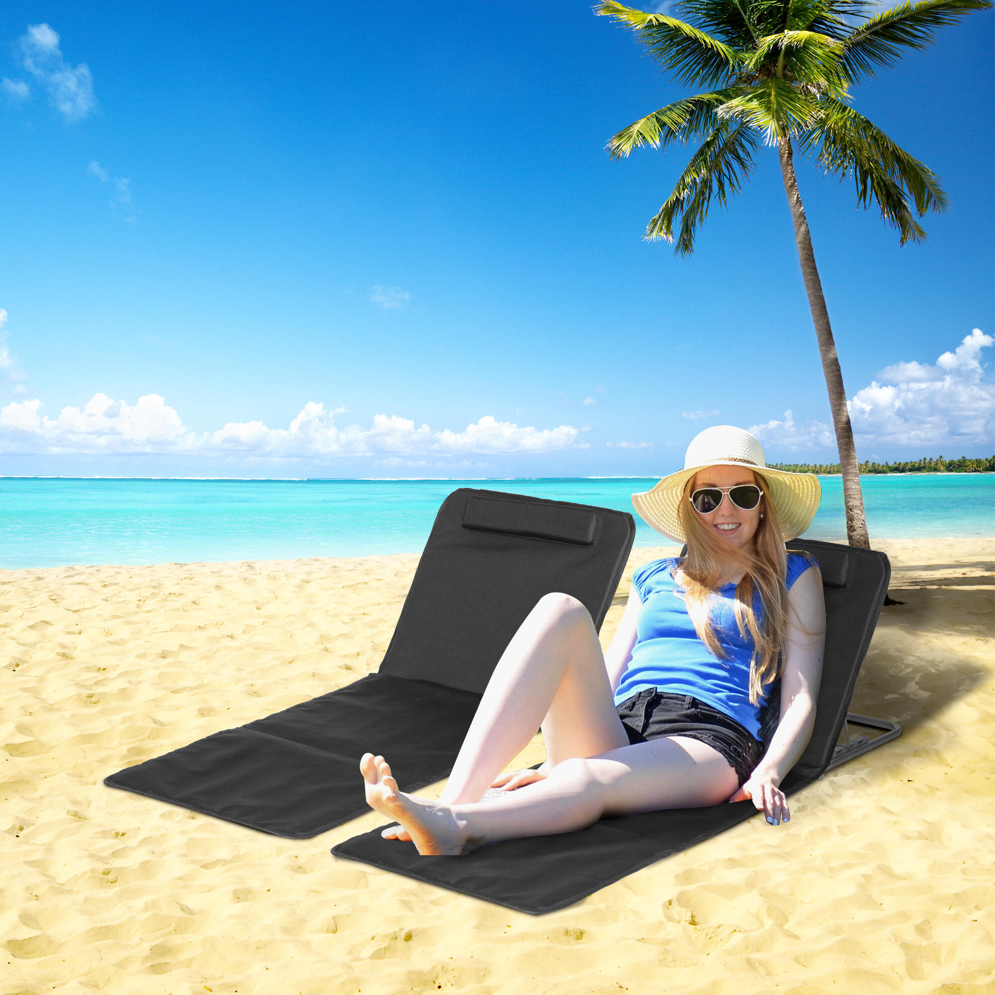 Esterillas de Playa Outsunny Acero, PE Negro 134x48x43 cm 84B-455BK 2/7