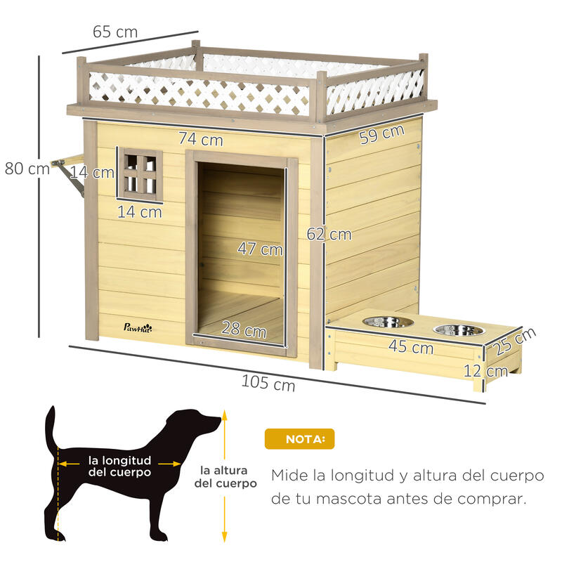 PawHut Casa para Perros de Madera 105x65x80 cm Natural