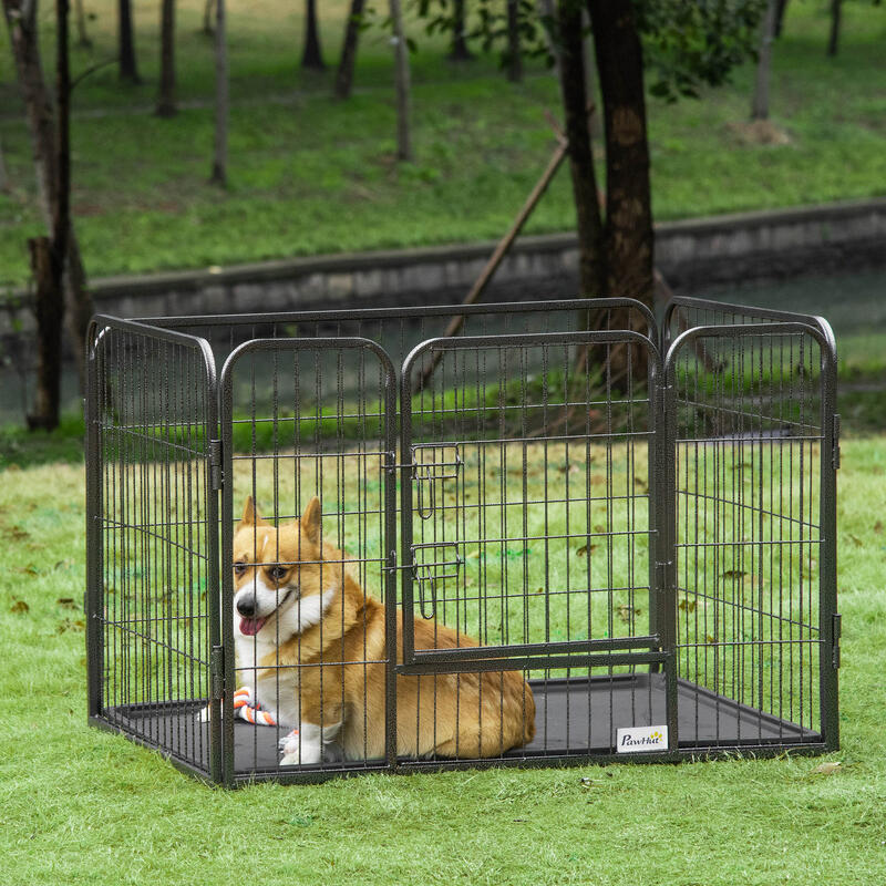 PawHut Parque para Mascotas Rectangular  4 Paneles de Acero 109x74x71 cm