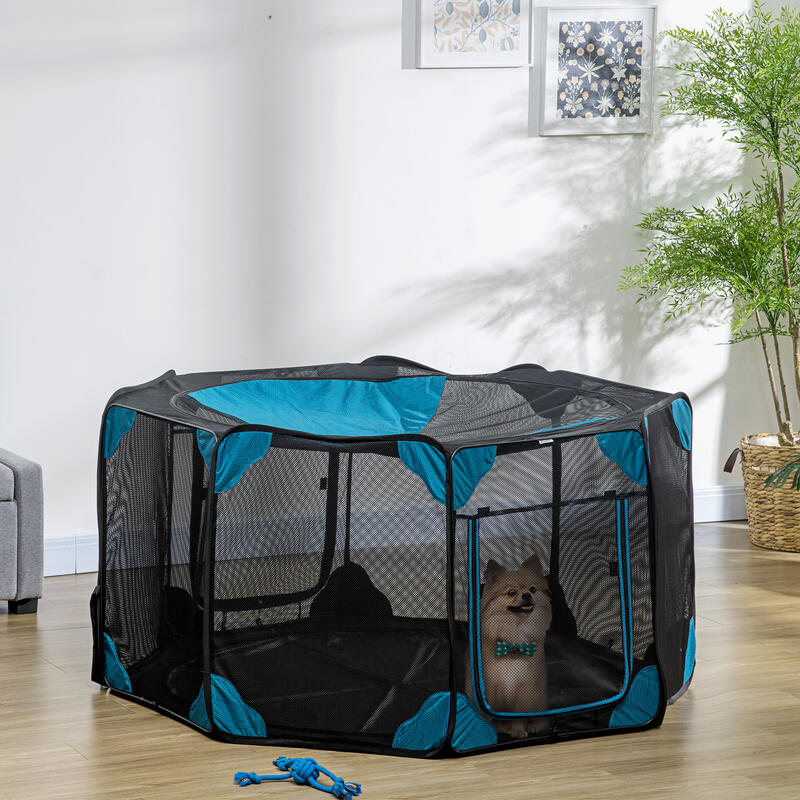 PawHut Parque Plegable para Perros Ø154x76 cm Azul