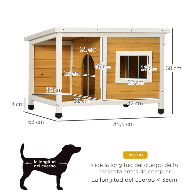 PawHut Caseta para Perros de Madera 85,5x62x60 cm