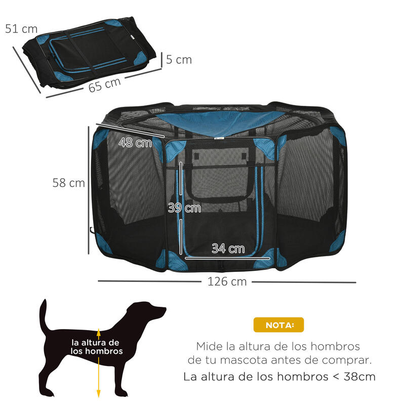 PawHut Parque Plegable para Perros Ø126x58 cm Azul