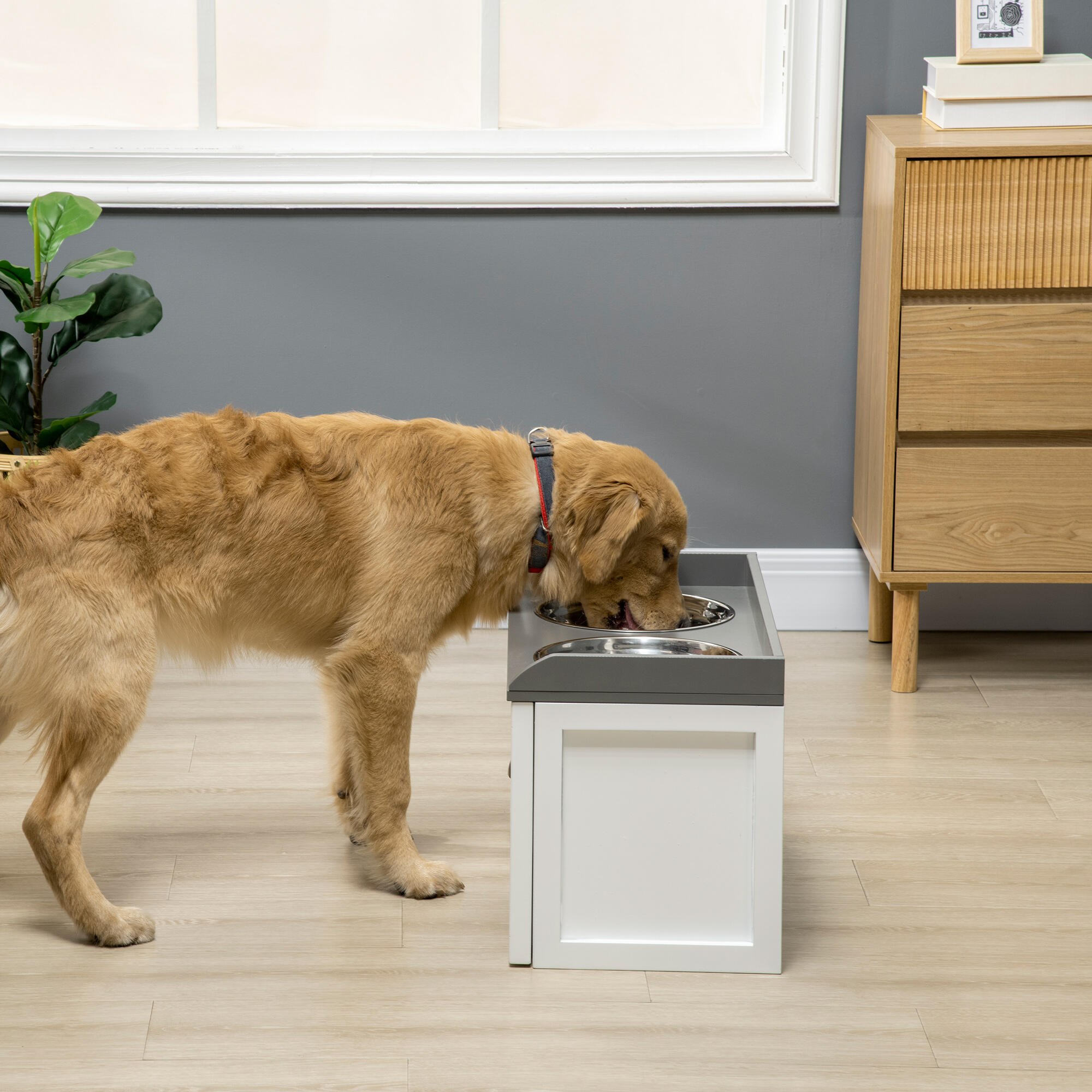 Comedero elevado para perros con 2 tazones PawHut 60x30x36 cm blanco 2/7