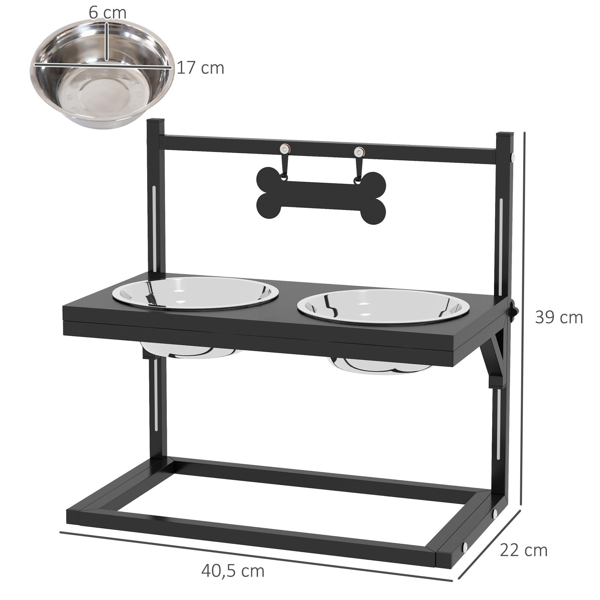 Comedero para Perros PawHut 40.5x22x39 cm Negro 3/7