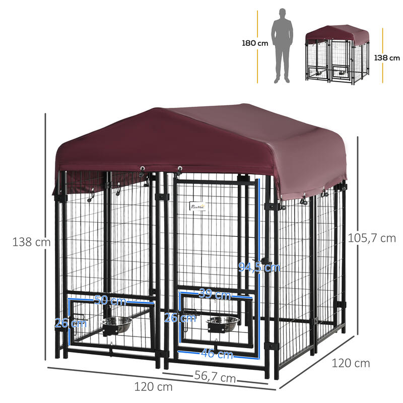 Perrera de Exterior PawHut 120x120x138 cm Negro