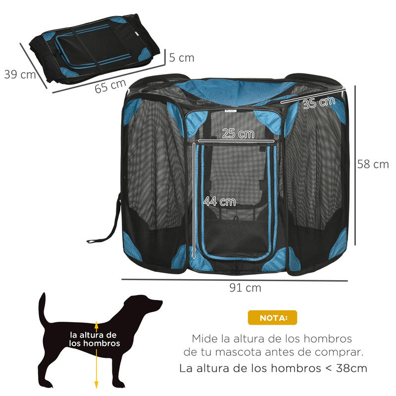 PawHut Parque Plegable para Perros Ø91x58 cm Azul