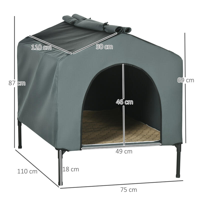 Caseta para Perros PawHut 110x75x87 cm Gris