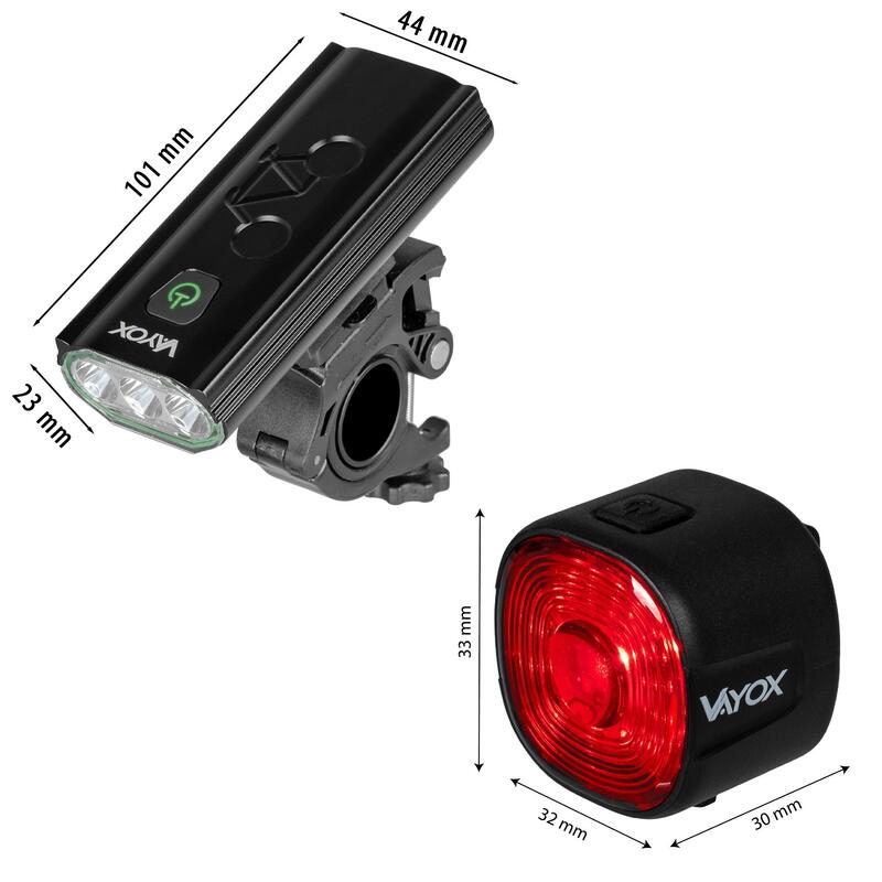 VAYOX VA0112 + VA0156 elülső és hátsó USB-C kerékpárvilágítás-készlet