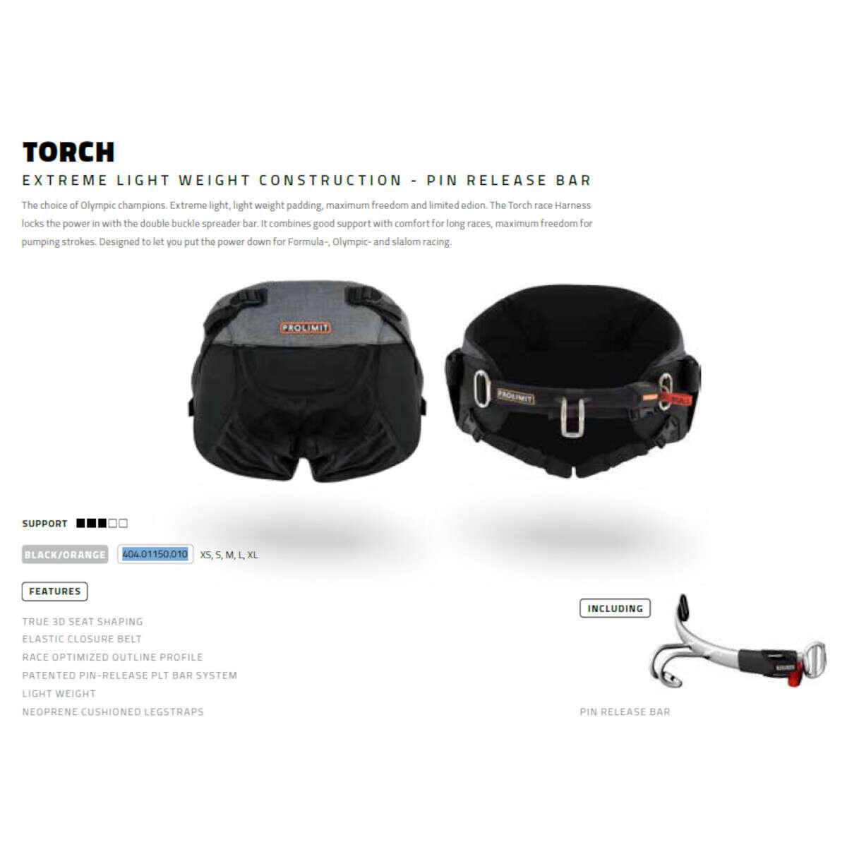 Trapez Prolimit Windsurf Seat Harness Torch Black Orange 2024 M 6/6